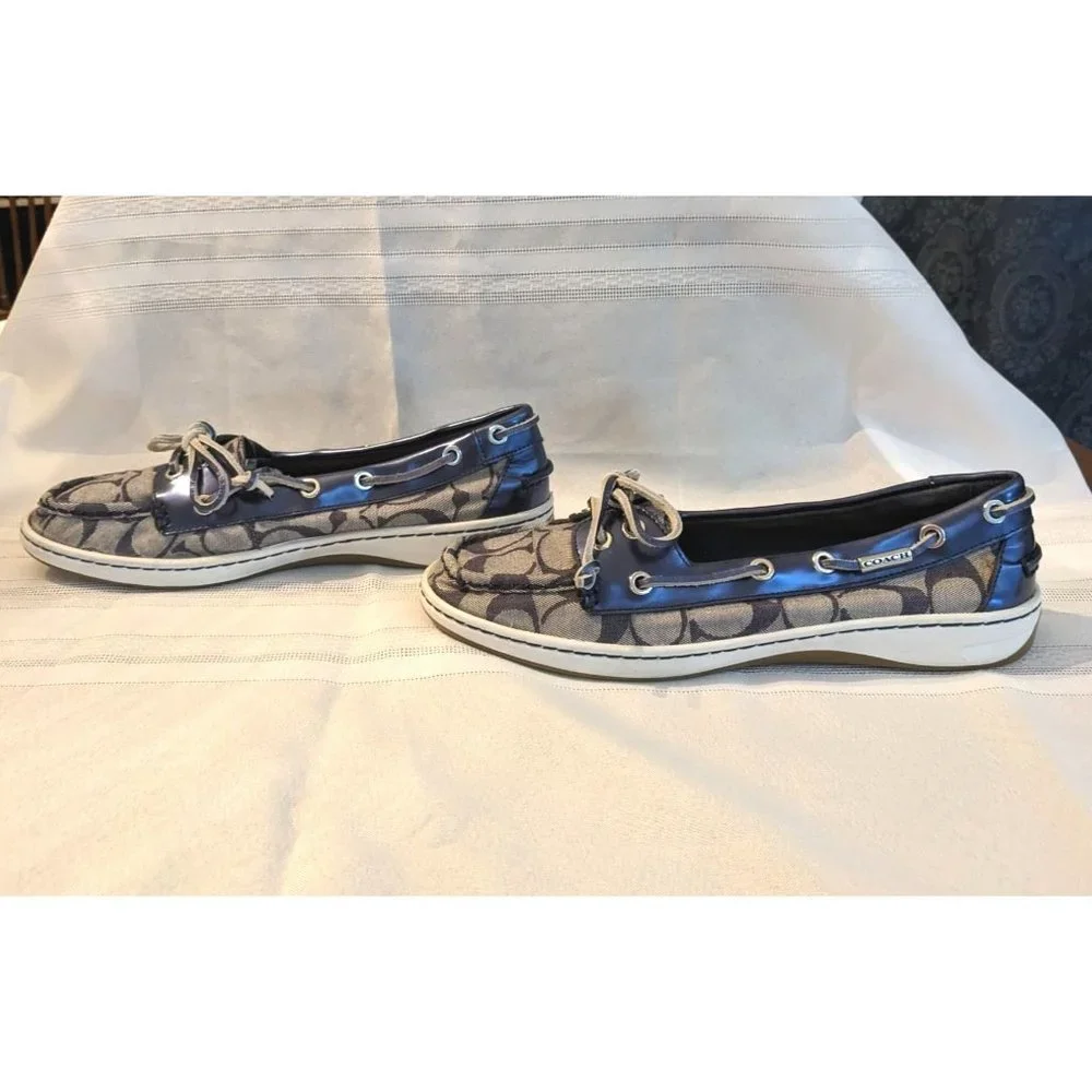 COACH Richelle Boat Shoes w/ Blue Monogram Logo and Gray Laces Size 8 ⛵ - Picture 7 of 7